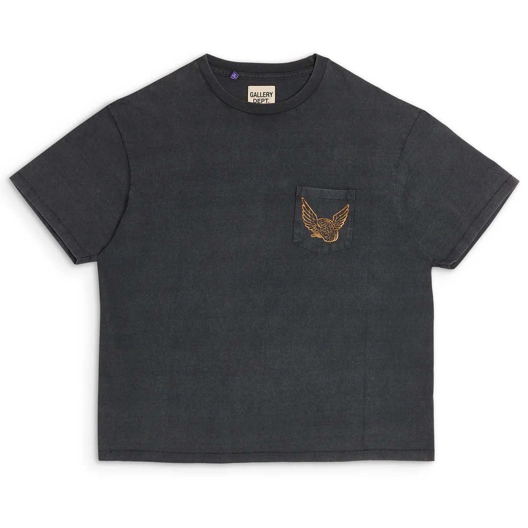 GALLERY Dept. Flying Brain Pocket New Vintage Tee T-Shirt - Black Unisex Streetwear Limited Edition - Introducing the Gallery Dept. Eagle Pocket Tee, a stylish and versatile addition to your wardrobe.