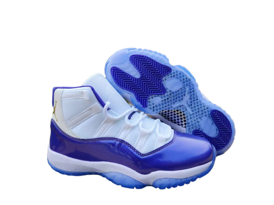 JORDAN 11 Purple And - White Unisex Streetwear Limited Edition - The Air Jordan 11 in white and blue is a striking and stylish sneaker that