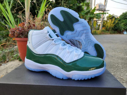 JORDAN 11 Green And - White Unisex Streetwear Limited Edition - The Air Jordan 11 in White and Midnight Green is a sophisticated take on one