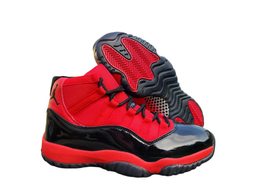 JORDAN 11 And Red - Black Unisex Streetwear Limited Edition - The Air Jordan 11 showcased here is a vibrant and energetic take on the classic