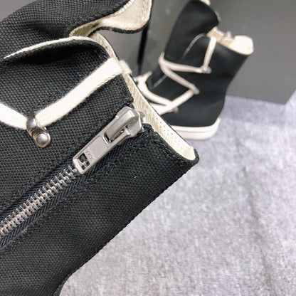 High-Top Canvas Sneakers With Wrap-around Laces - Black Unisex Streetwear Limited Edition - **High-Top Black Canvas Sneakers with Wrap-Around Laces** Elevate your footwear game with these high-top bla