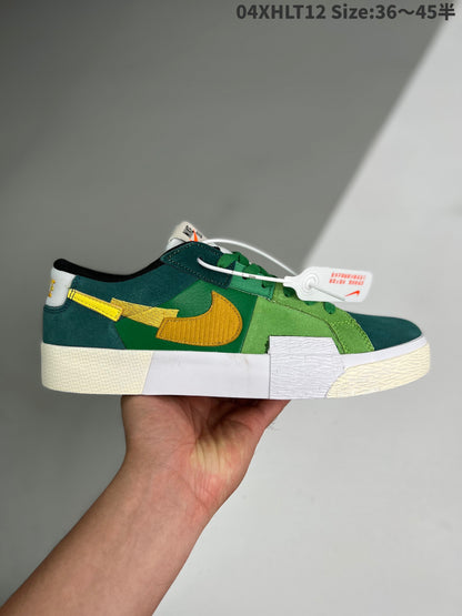 Nike Blazer Low Mosaic - White Unisex Streetwear Limited Edition - The Nike Blazer Low MOSAIC in green and yellow with a unique 'broken Swoosh' design