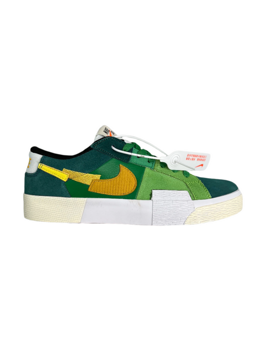 Nike Blazer Low Mosaic - White Unisex Streetwear Limited Edition - The Nike Blazer Low MOSAIC in green and yellow with a unique 'broken Swoosh' design