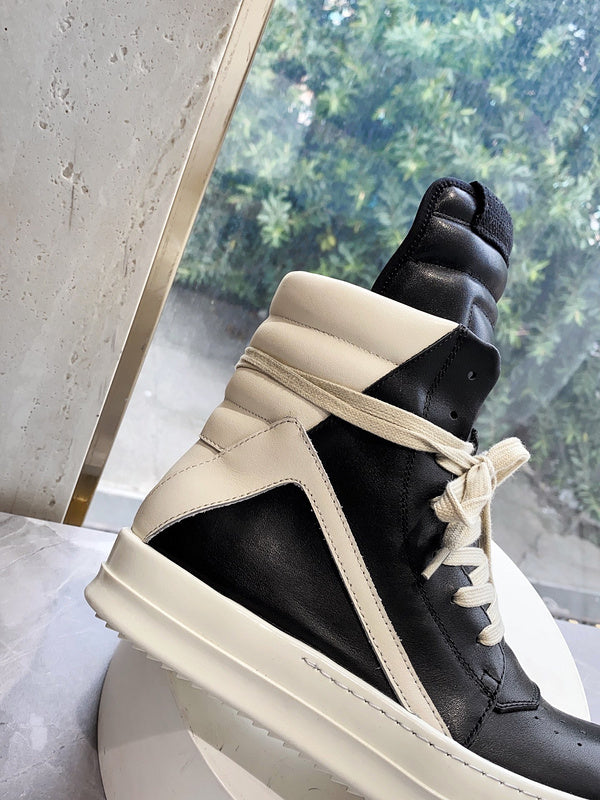 Rick Owens Geobasket Sneakers - And Cream - Black Unisex Streetwear Limited Edition - ### Rick Owens Geobasket Sneakers - Black and Cream Introducing the iconic Rick Owens Geobasket