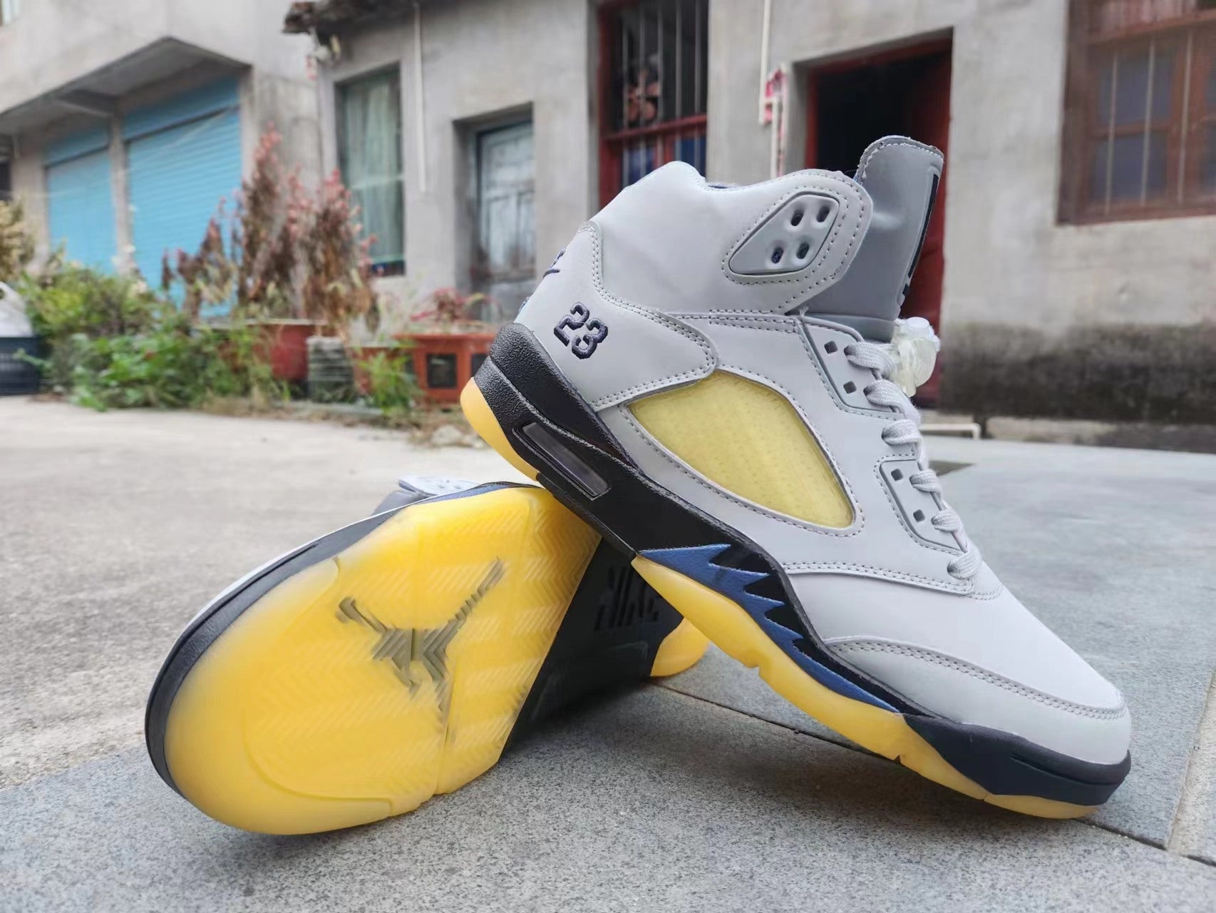 Jordan 5 Gray And - Yellow Unisex Streetwear Limited Edition