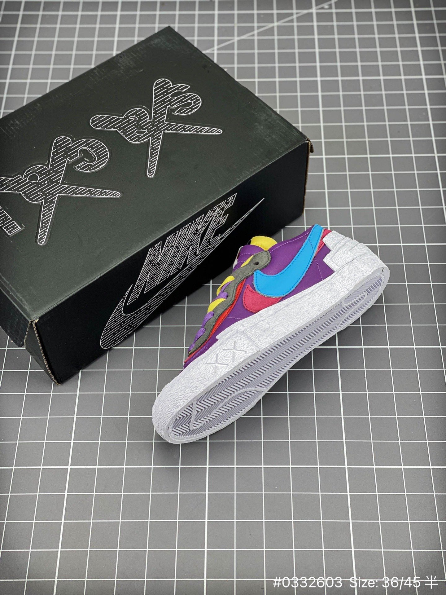 KAWS - Sacai - Nike Blazer Dusk - Purple Unisex Streetwear Limited Edition - The KAWS x Sacai x Nike Blazer 'Purple Dusk' takes the iconic Blazer silhouette to