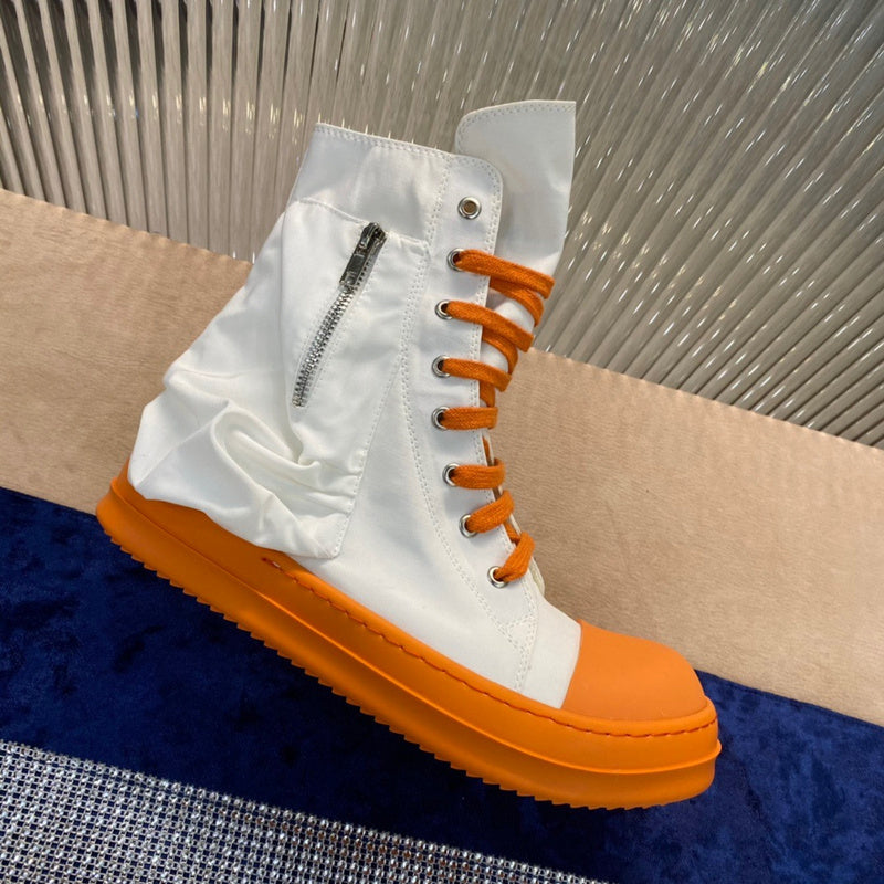 Rick Owens High-top Canvas Boots - And Orange T-Shirt - White Unisex Streetwear Limited Edition - ### Rick Owens High-Top Canvas Boots - White and Orange Introducing the Rick Owens High-Top