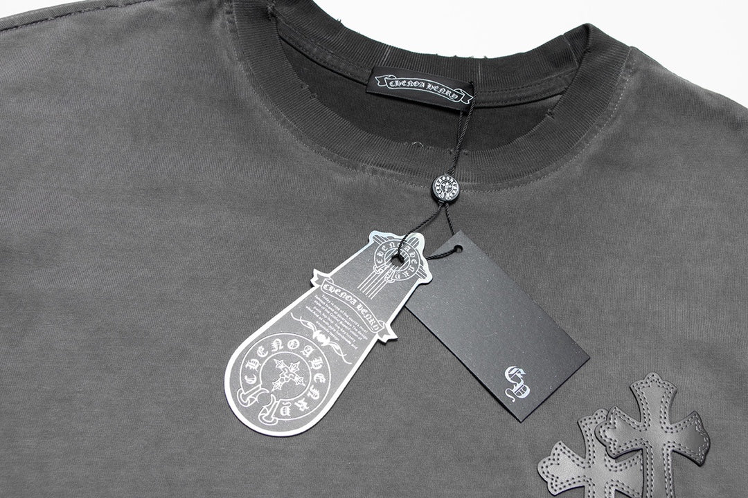 CHROME Hearts Cross Patch T-shirt Washed - Grey Unisex Streetwear Limited Edition