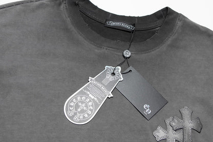 CHROME Hearts Cross Patch T-shirt Washed - Grey Unisex Streetwear Limited Edition