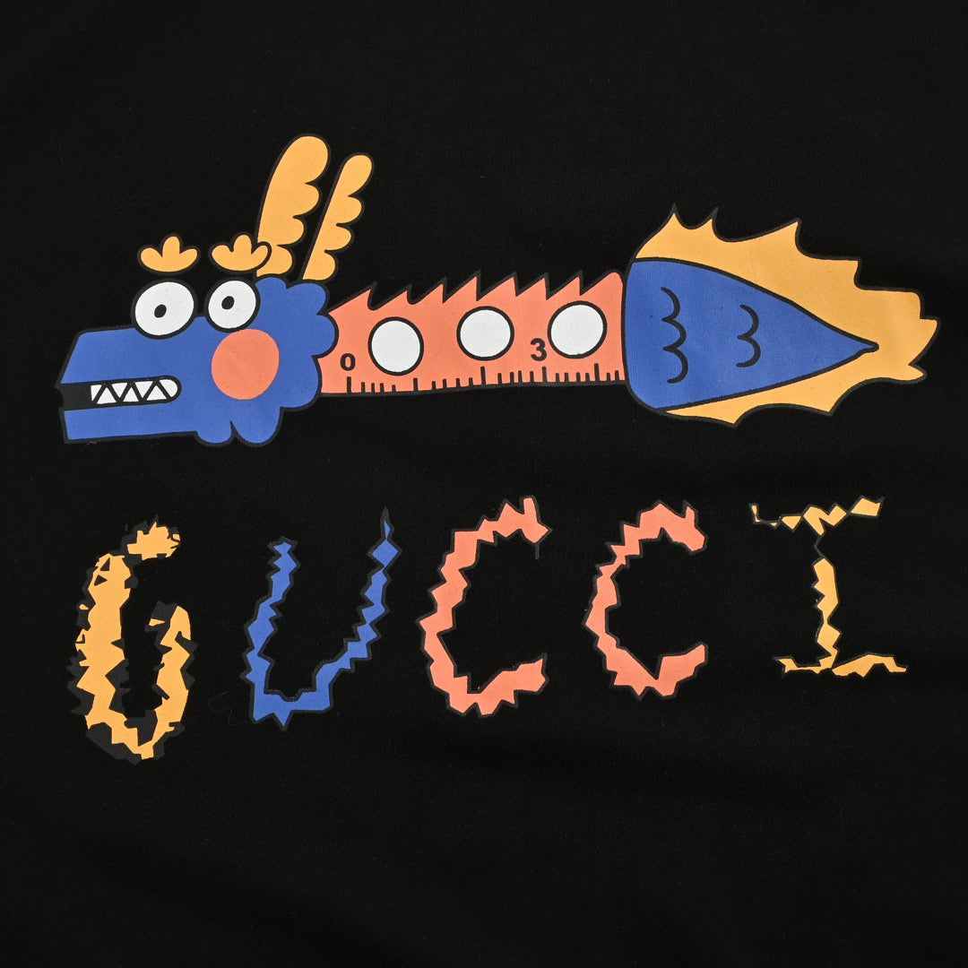 Gucci T-shirt With Dragon Graphic - Black Unisex Streetwear Limited Edition - <span>Bold and playful. Features a colorful dragon graphic with the Gucci logo. Made from high-quality