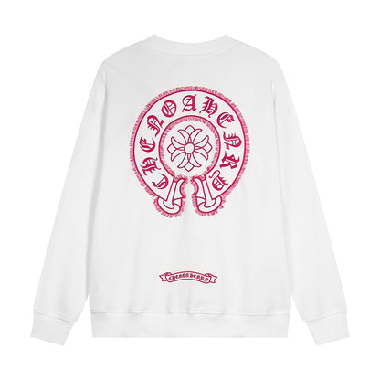 CHROME Hearts Pink Horse Shoe Logo Sweatshirt - White Unisex Streetwear Limited Edition