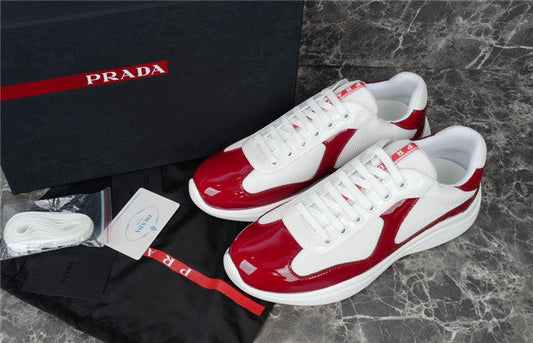 PRADA America's Cup Red Sneakers - White Unisex Streetwear Limited Edition