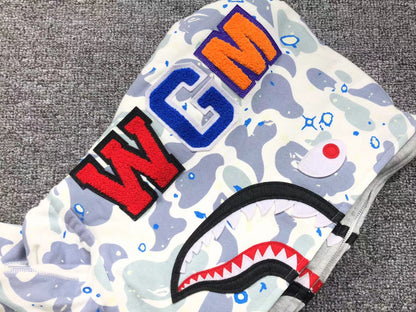 BAPE Space Camo Double Shark Full Zip Hoodie - White Unisex Streetwear Limited Edition