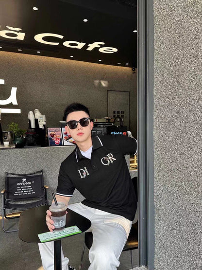 Dior Polo Shirt With Floral Logo Design - Black Unisex Streetwear Limited Edition - <p dir='ltr'><span>This Dior polo shirt features a floral logo design. It is black with