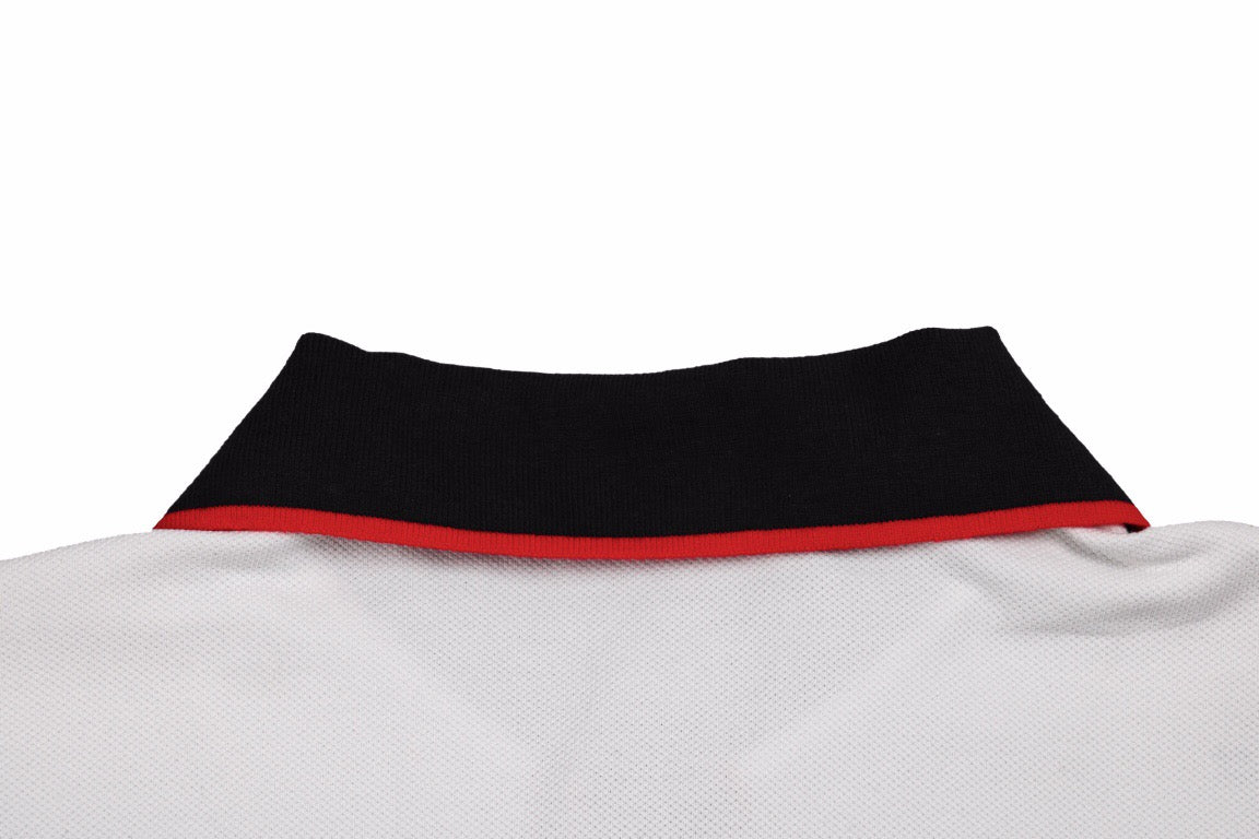 Gucci Polo Shirt With Web Collar (white) Unisex Streetwear Limited Edition - <p dir='ltr'><span>Classic white polo shirt featuring a navy collar and cuffs with red accents.
