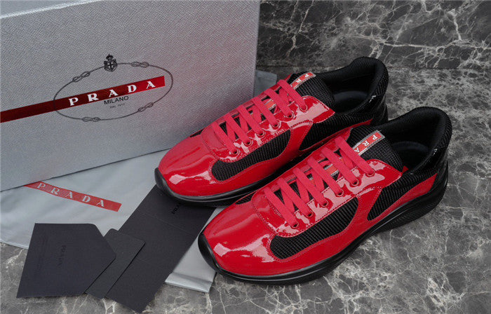 PRADA America's Cup Red Sneakers - Black Unisex Streetwear Limited Edition
