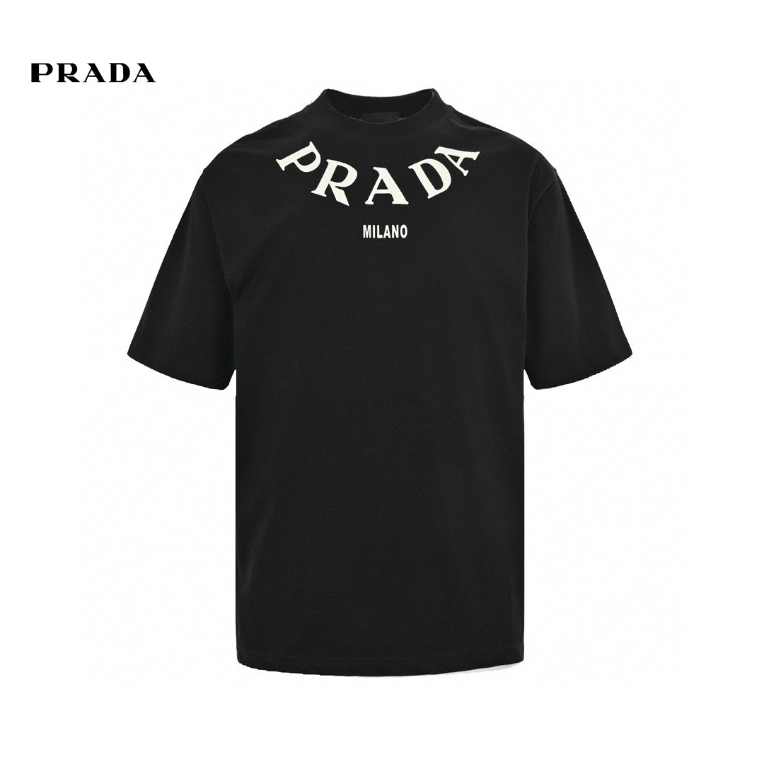 Prada T-shirt - With Bold Branding - Black Unisex Streetwear Limited Edition - <span>This Prada t-shirt features a sleek black base with bold 'PRADA MILANO' branding across the