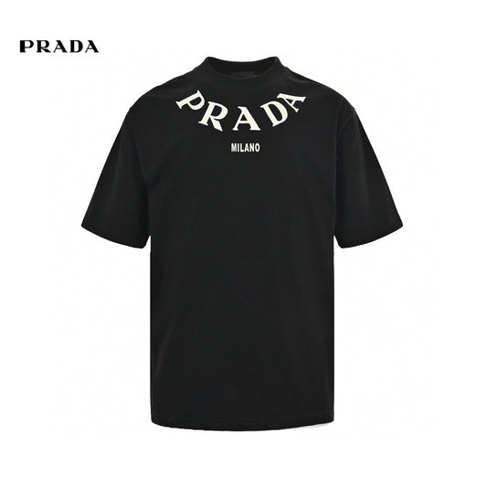 Prada T-shirt - With Bold Branding - Black Unisex Streetwear Limited Edition - <span>This Prada t-shirt features a sleek black base with bold 'PRADA MILANO' branding across the