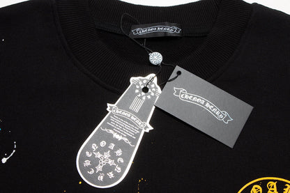 CHROME Hearts Paint Drip Yellow Cross Sweatshirt - Black Unisex Streetwear Limited Edition