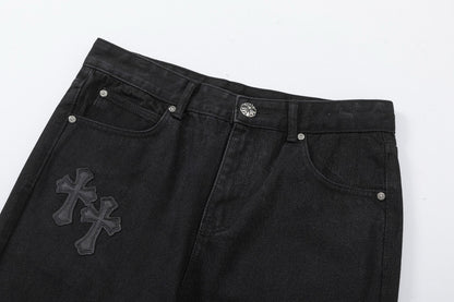 CHROME Hearts Double Cross Jeans - Black Unisex Streetwear Limited Edition