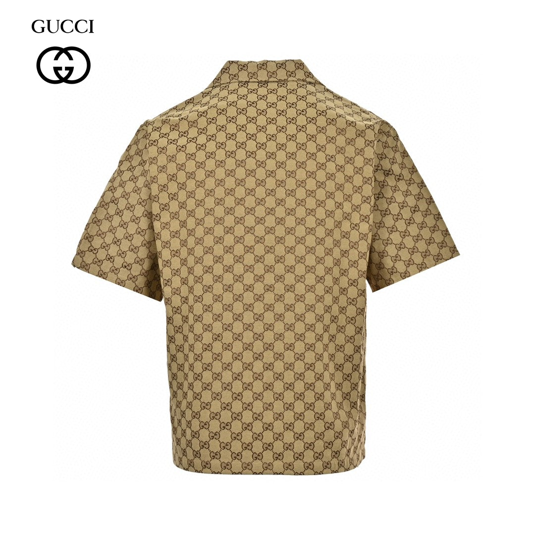 Gucci Gg Monogram Short Sleeve Shirt - Beige Unisex Streetwear Limited Edition - This Gucci shirt features an all-over GG monogram pattern in a classic beige color. The