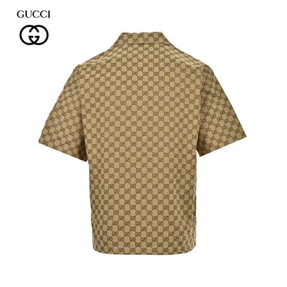 Gucci Gg Monogram Short Sleeve Shirt - Beige Unisex Streetwear Limited Edition - This Gucci shirt features an all-over GG monogram pattern in a classic beige color. The