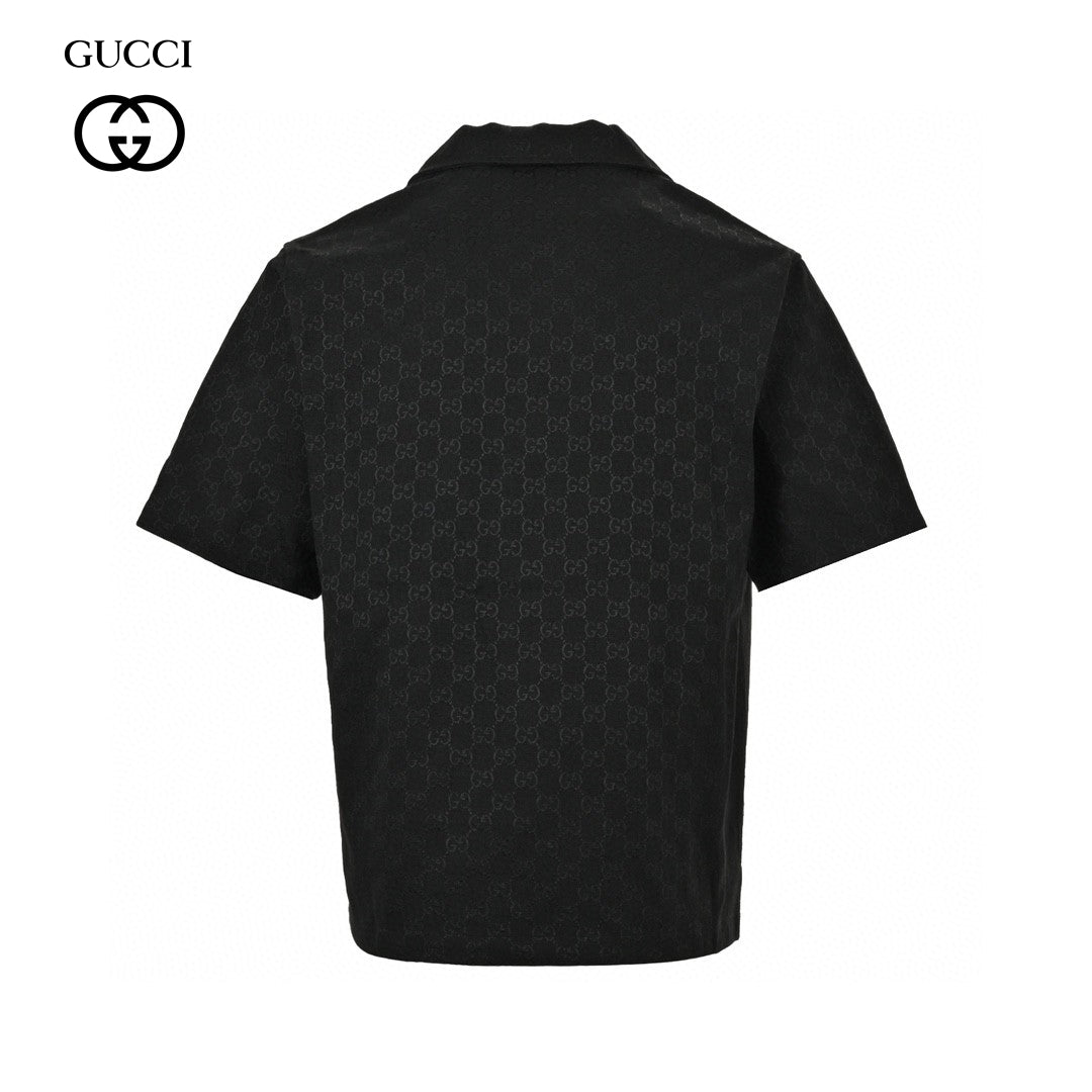 Gucci Gg Monogram Short Sleeve Shirt - Black Unisex Streetwear Limited Edition - This Gucci shirt features an all-over GG monogram pattern in a sleek black color. The