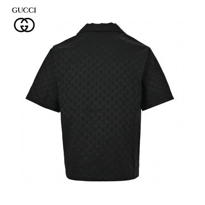 Gucci Gg Monogram Short Sleeve Shirt - Black Unisex Streetwear Limited Edition - This Gucci shirt features an all-over GG monogram pattern in a sleek black color. The