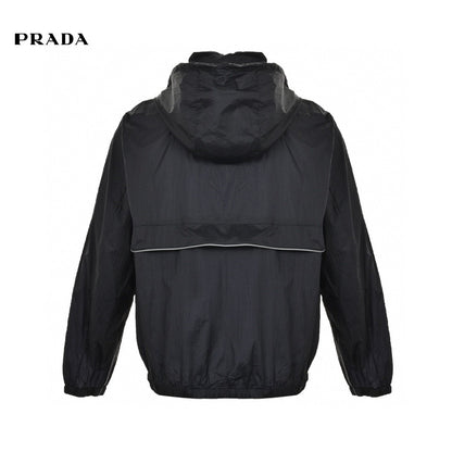 Prada Lightweight Hooded Jacket - - Black Unisex Streetwear Limited Edition - This Prada jacket features a sleek black design with the Prada logo on the chest.