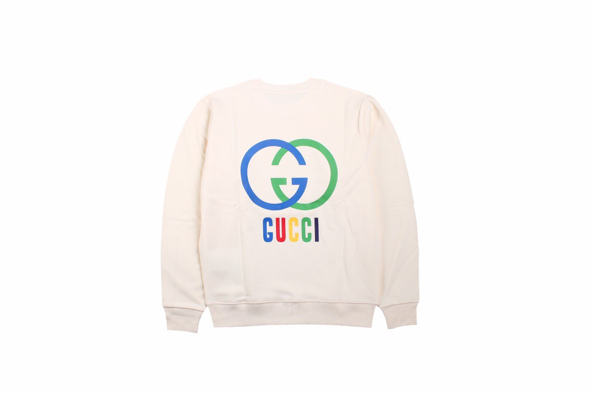 Gucci Interlocking G Sweatshirt - - Cream Unisex Streetwear Limited Edition - This cream-colored Gucci sweatshirt showcases the iconic interlocking G logo in a striking blue and
