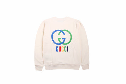 Gucci Interlocking G Sweatshirt - - Cream Unisex Streetwear Limited Edition - This cream-colored Gucci sweatshirt showcases the iconic interlocking G logo in a striking blue and