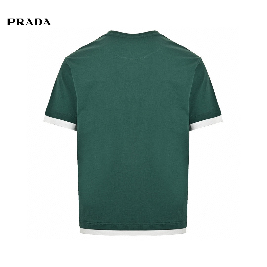 Prada Contrast Trim T-shirt - Green Unisex Streetwear Limited Edition - The Prada Green Contrast Trim T-Shirt is a stylish and versatile piece, perfect for adding