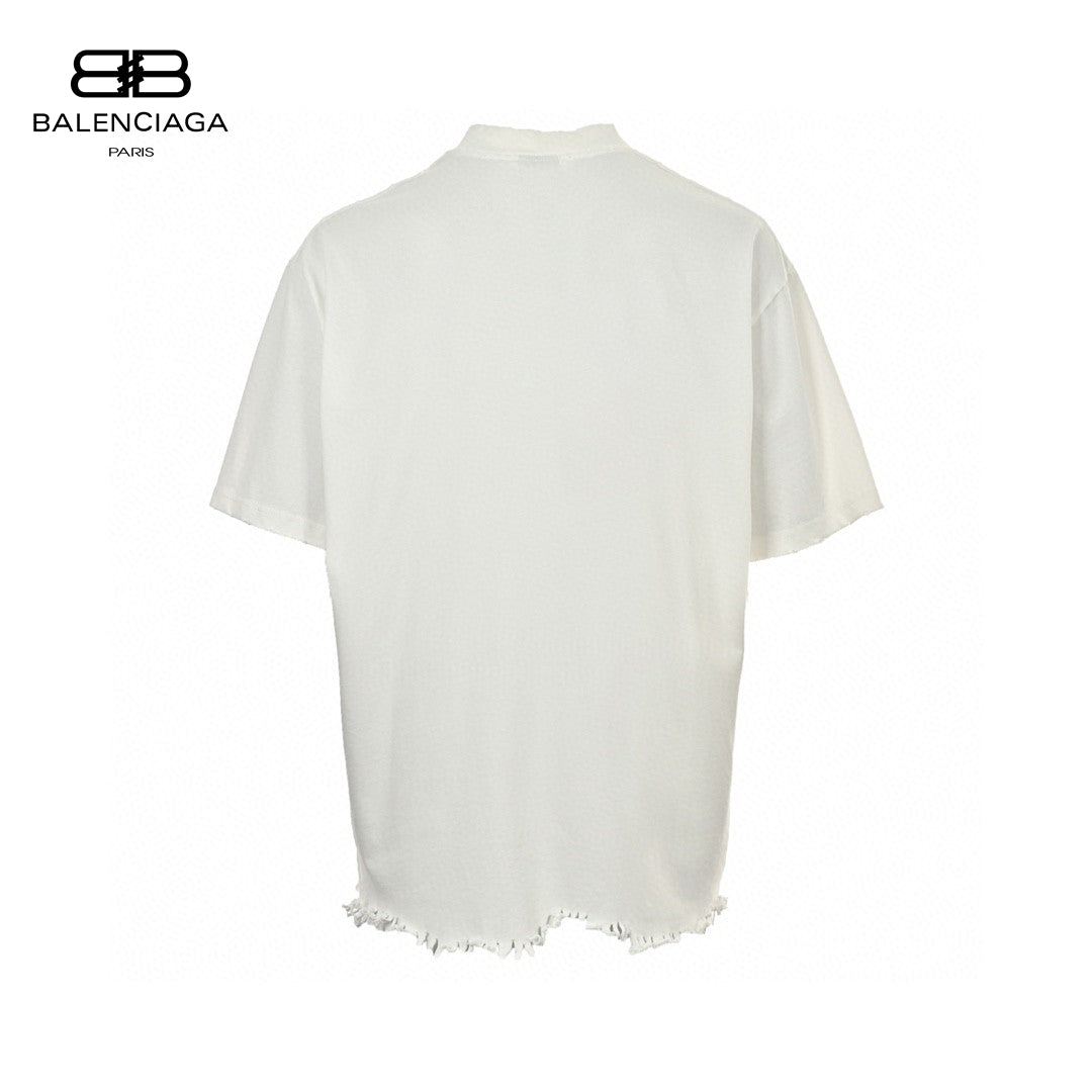 Balenciaga T-shirt - Black Unisex Streetwear Limited Edition - This Balenciaga t-shirt features a minimalist white design with a slightly distressed hem. The front