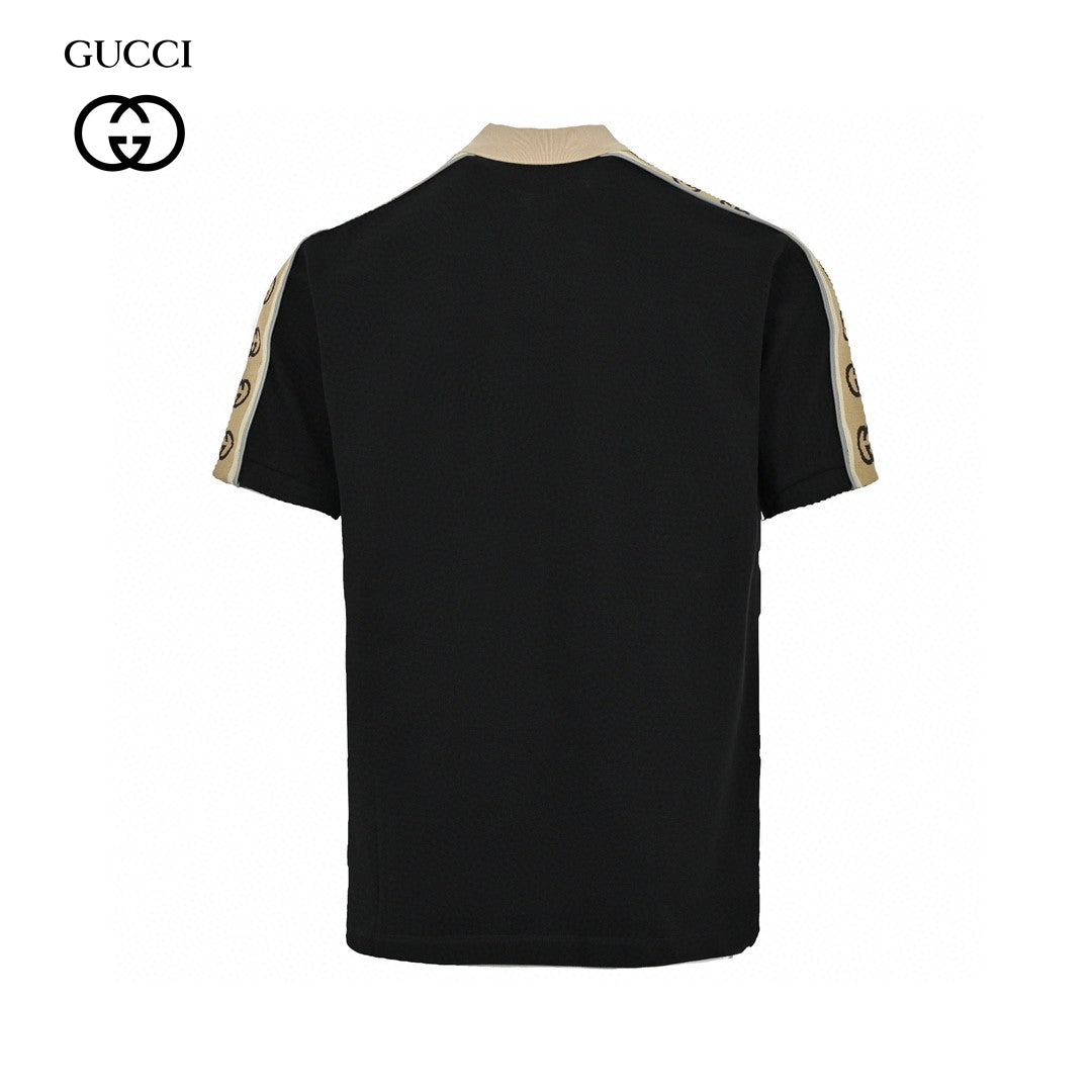 Gucci Polo Shirt With Logo Tape - Black Unisex Streetwear Limited Edition - This Gucci Polo Shirt in classic black features signature logo tape detailing along the shoulders