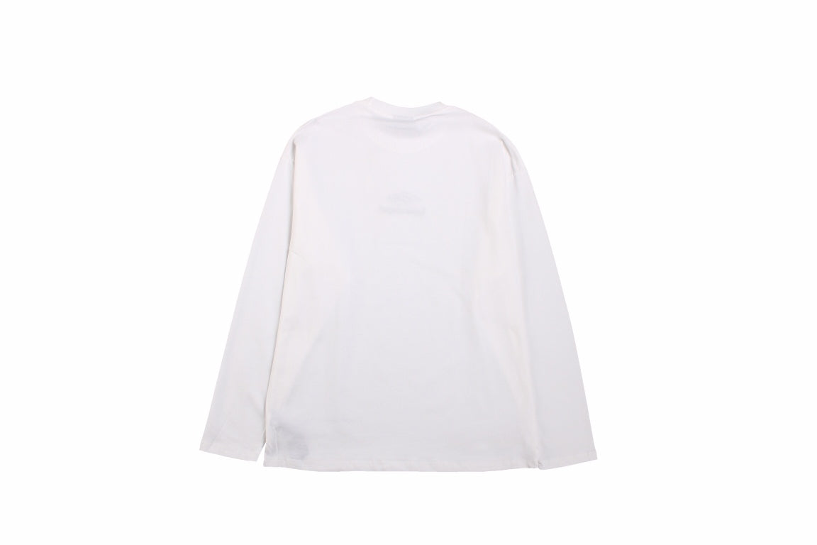 Balenciaga Long Sleeve T-shirt - Black Unisex Streetwear Limited Edition - White long sleeve t-shirt with black Balenciaga logo on the chest. Simple and minimalist design.