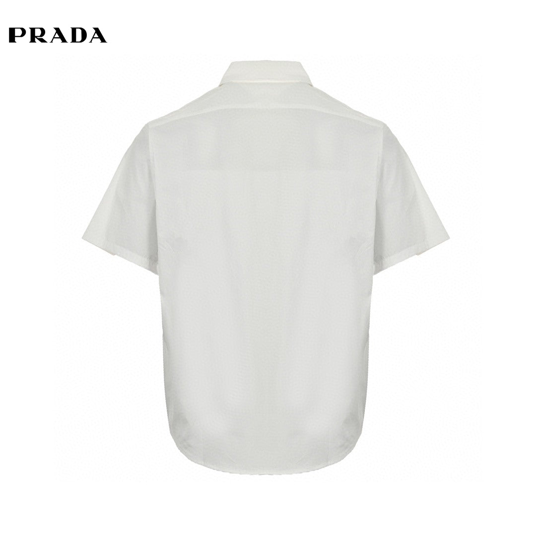 Prada Short-sleeve Button-up Shirt (white) Unisex Streetwear Limited Edition - This white Prada short-sleeve button-up shirt combines classic design with modern elements. The shirt features