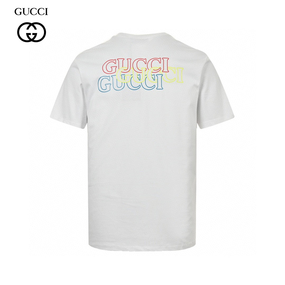 Gucci T-shirt With Blue Vertical Logo Patch - White Unisex Streetwear Limited Edition - The Gucci White T-Shirt with Blue Vertical Logo Patch is a perfect blend of classic