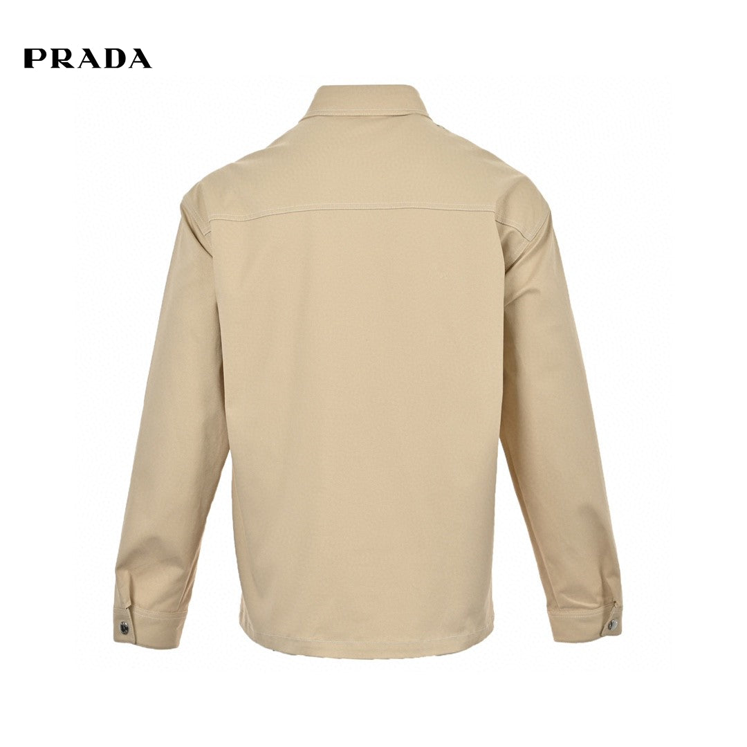 Prada Button-up Shirt - Beige Unisex Streetwear Limited Edition - This Prada shirt features a classic beige design with a button-up front. It has a