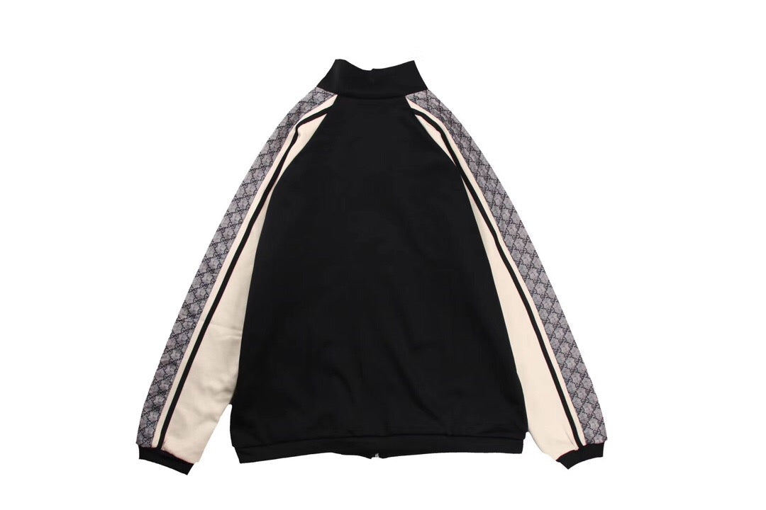 Gucci Gg Supreme Stripe Track Jacket - - Black Unisex Streetwear Limited Edition - This Gucci track jacket features a black body with contrasting beige and GG Supreme stripe