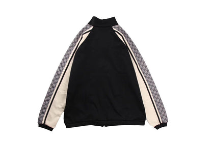 Gucci Gg Supreme Stripe Track Jacket - - Black Unisex Streetwear Limited Edition - This Gucci track jacket features a black body with contrasting beige and GG Supreme stripe