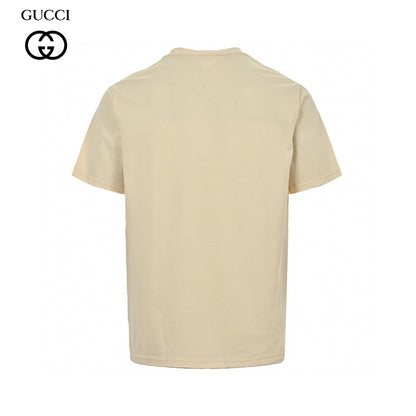 Gucci Splatter Logo T-shirt (beige) Unisex Streetwear Limited Edition - This beige Gucci T-shirt features a striking splatter logo design. The front showcases the iconic