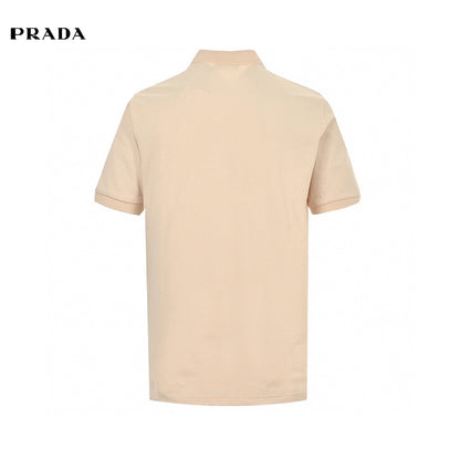 Prada Logo Patch Polo Shirt - Beige Unisex Streetwear Limited Edition - This Prada polo shirt features a minimalist design with a classic button-up collar and the