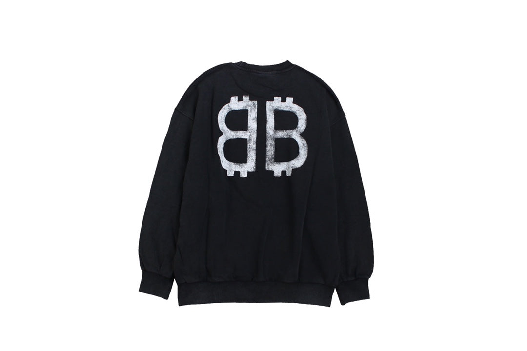 Balenciaga Sweatshirt - Black Unisex Streetwear Limited Edition - Black sweatshirt with white Balenciaga logo on the chest. Comfortable and relaxed fit. Ribbed cuffs