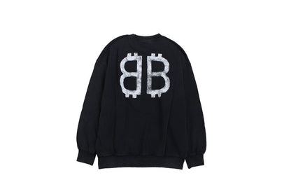 Balenciaga Sweatshirt - Black Unisex Streetwear Limited Edition - Black sweatshirt with white Balenciaga logo on the chest. Comfortable and relaxed fit. Ribbed cuffs