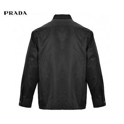 Prada Military Style Jacket - - Black Unisex Streetwear Limited Edition - This Prada jacket features a military-inspired design in black. It has multiple utility pockets with