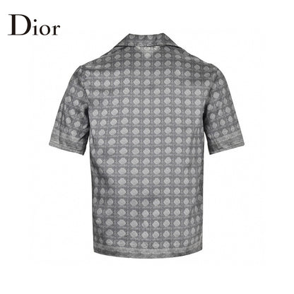Dior Geometric Pattern Short Sleeve Shirt In - Gray Unisex Streetwear Limited Edition - This Dior short sleeve shirt showcases a refined geometric pattern in a sophisticated gray hue.