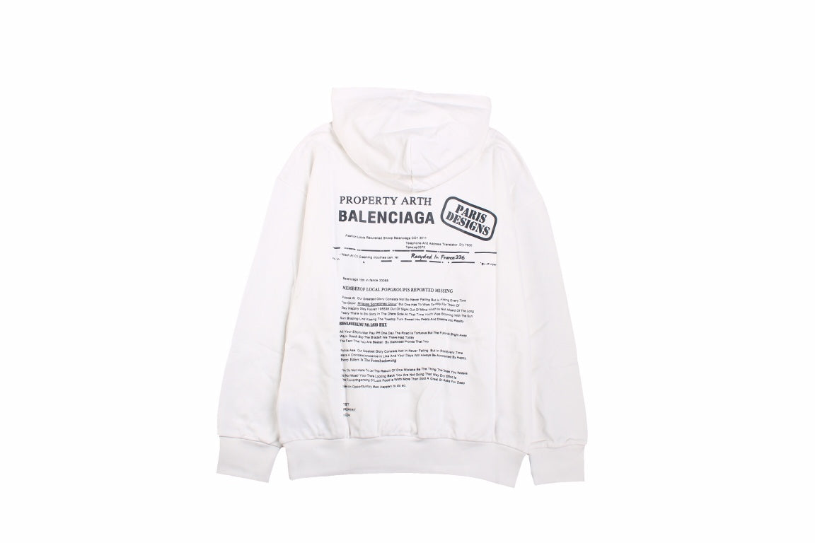Balenciaga Paris Team Hoodie - White Unisex Streetwear Limited Edition - This Balenciaga hoodie in white features the text 'Balenciaga The Design Team In Paris. Fn'