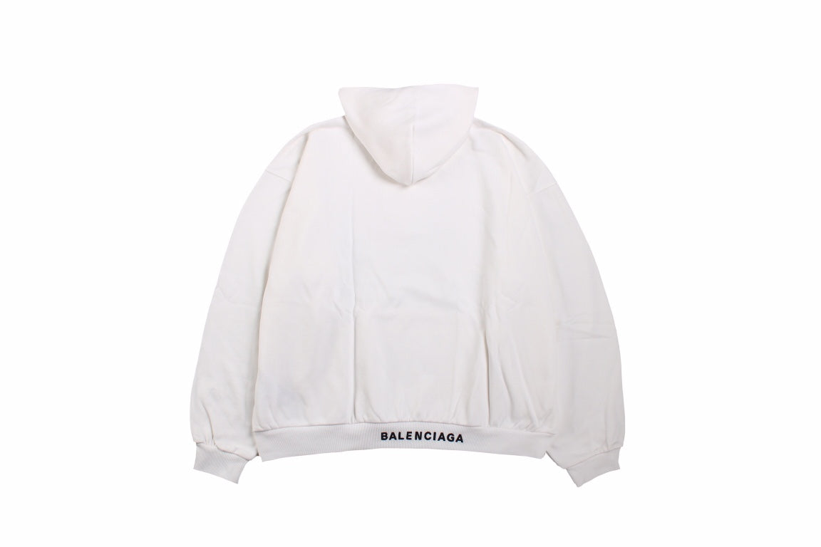 Balenciaga Hoodie With 'i Love' Graphic - White Unisex Streetwear Limited Edition - This Balenciaga hoodie features a striking 'I Love' graphic in bold black and red on