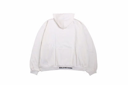 Balenciaga Hoodie With 'i Love' Graphic - White Unisex Streetwear Limited Edition - This Balenciaga hoodie features a striking 'I Love' graphic in bold black and red on