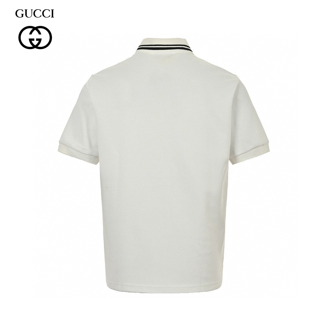 Gucci Striped Logo Polo Shirt (white) Unisex Streetwear Limited Edition - Embrace timeless elegance with the Gucci Striped Logo Polo Shirt in white. Crafted from high-quality